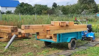 Дача. Лесовозы. Перевозим лес мотоблоком Нева-МБ23 и телега ТМ-360/2.