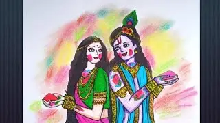 Drawing of Radha - Krishna playing Holi / Holi festival special drawing for beginners