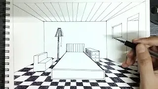 How to draw a room in one point perspective || Beginners perspective drawing ||