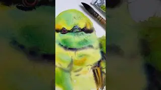 The process of painting Green Feathered Bird in Watercolor 🦜 #watercolorbird #watercolorpainting