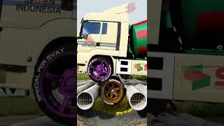Chained Mixer Trucks vs Spinning Wheel #shorts #beamng #beamngdrive #beamngcrashes #trucksvs
