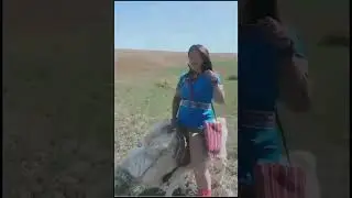 Girl rides her sheep #4