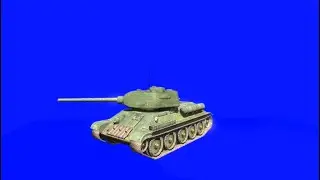T-34/85 tank fire 3 green screen  (blue screen)