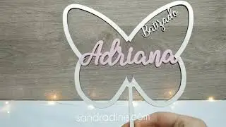 Topo de bolo batismo personalizado - borboleta