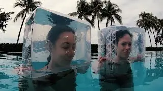 Transparent Boxes Pool Breath Hold Competition