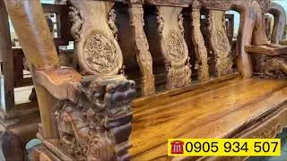 Cẩm lai VN- Bộ bàn ghế chạm nghê tay 12-10 món