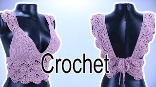 Top tejido a crochet con abanicos y Olanes Fácil
