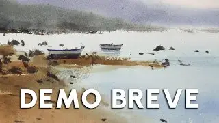 Iniciación en ACUARELA. Demo breve | Playa con barcas y montañas por Juan Lhara.