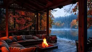 Lakeside Porch Ambience with Fire Pit and Rain 🌧️ Relaxing Sounds for Sleep, Work, or Relaxation