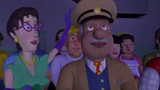 Fireman Sam and his friends are watching the Lego Ninjago movie trailer