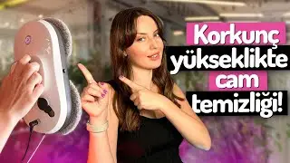 Korkunç yükseklikte cam temizliği!