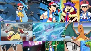 Ash vs Leon battle | old pokemons return battles | mega lucario vs Gmax Charizard | z move pickachu