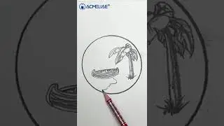 Beach boat, coastal coconut trees, sketched with pencil, beautiful scenery.#acmeliae #pencildrawing