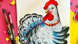 КУРОЧКА ПЕСТРУШКА🐔РИСУЕМ КРАСКАМИ#длядетей#рисование
