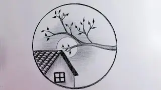 Easy circle scenery drawing | Circle drawing for beginners | Scenery drawing step by step