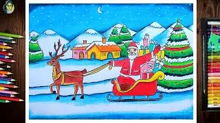 Santa Claus Drawing Step By Step | Merry Christmas Drawing Easy | Christmas Drawing With Oil Pastel