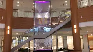 Lobby Water Wall Waterfall-Custom Water Feature with Etched Logo and LED Lighting