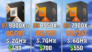 RYZEN 7 9800X3D vs RYZEN 9 7950X3D vs RYZEN 9 7900X3D | Test in 6 Games