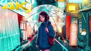 4K Girl With Umbrella On the Street Screen Saver | 1 Hour Version | Live Wallpaper | Stocklate