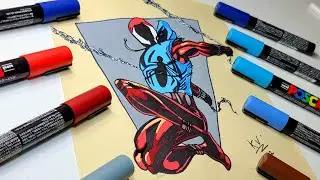 🔵Drawing Scarlet Spiderman with Posca Markers and Sharpie!🔴 (timelapse)