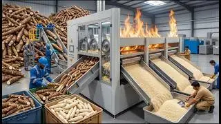 Inside a Cassava Rice Manufacturing Factory | From Fresh Cassava Roots to Rice (Full Process)