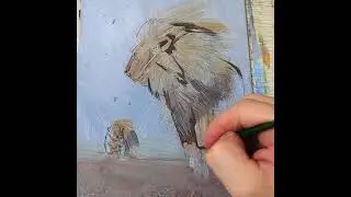 Лев и маленький львёнок акрилом