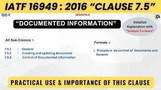 IATF 16949 2016 Clause 7.5 I Documented Information I IATF 16949 2016 Clause 7 I Support