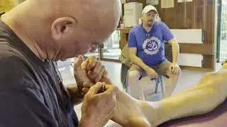 Deep reflexology foot massage using massage tools to get deeper pressure.Part 4 of Richard’s massage