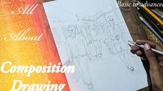 Draw with me, station scenery Composition drawing 😍,OUTLINE ,Easy scenery drawing//The Deb's Art