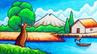 प्राकृतिक दृश्य का चित्र बनाना सीखें आसानी से // How to draw easy Scenery for All/Learn drawing