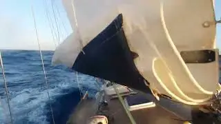 Uncut footage of reefing sails in an Atlantic force 7+ and catching a lost preventer line