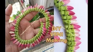 DIY Garland Veni using Fresh Flower BUDS- How to Make Veni/ Gajara without String