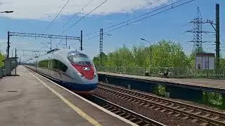 Высокоскоростной поезд Сапсан проезжает станцию Алабушево в Санкт-Петербург (21.05.2024). 