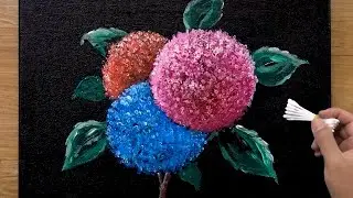 Easy Hydrangea Acrylic Painting / Cotton Swabs Painting Technique 