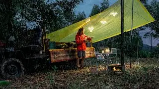Solo Camping in The Rain By The Hill