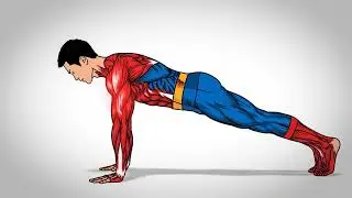 A 2D flat animation in the style of an anatomy cartoon The stylized faceless male superhero.