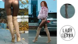 PUBLICK WALK IN OVERKNEE HIGH HEELS AND GLOSSY LEGGINGS