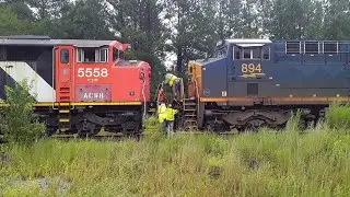 CSX G917 struggles to make it up a steep grade. Aberdeen, NC