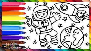 Drawing and Coloring an Astronaut in Space 👨‍🚀🚀🌎⭐🌈 Drawings for Kids