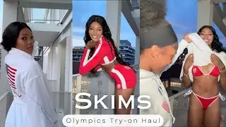 Rachel Glenn tries on the Team USA Skims apparel