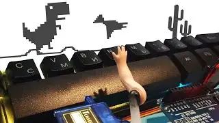 Arduino plays Chrome Dino T-Rex with his hand ))
