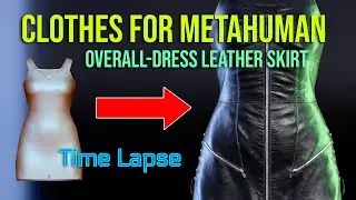 Clothes for MetaHuman/Overall-Dress Leather Mini-Skirt Black Jumpsuit for Unreal Engine 5-Time lapse