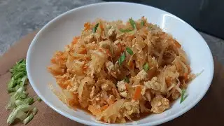 ПП 👉 ТУШЕНАЯ КАПУСТА с курицей.🌟 Рецепт с томатной пастой, фаршем, куриным мясом на сковороде.
