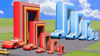 Big & Small Long Square Lightning Mcqueen vs Big & Small Long Square King Dinoco | BeamNG.Drive