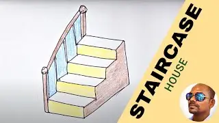 Staircase with glass support handle ? ( Step by step drawing lessons for kids ) - Type 2
