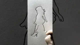 Drawing a little girl wearing her mother's shoes in one line ❤️