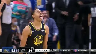 Jordan Poole makes three pointer clutch then a HILARIOUS celebration vs Spurs