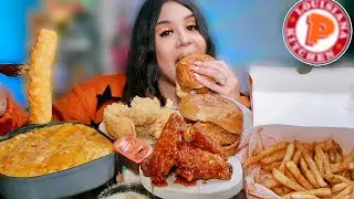 CHEESY SAMYANG NOODLES & POPEYES SWEET N SPICY WINGS, CHICKEN SANDWICH, FRIES, TENDERS MUKBANG ASMR