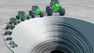 Big & Small GRAVE DIGGER vs Giant Hole - BeamNG Monster Truck Crashes