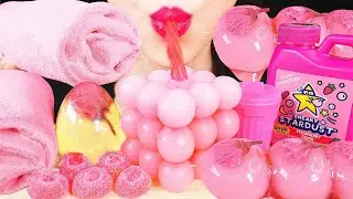 ASMR PINK FOODS: HOMEMADE WAX CANDY, EDIBLE TOWEL CREPE CAKE, GUM POWDER, CANDIED MOCHI, JUICY DROP